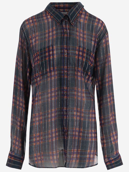Check Pattern Viscose and Silk Shirt — Navy