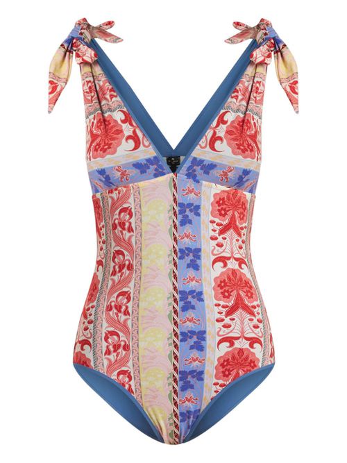 Graphic-print V-neck swimsuit - White
