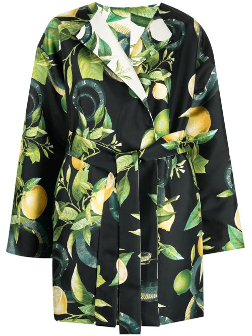 Fruit-print reversible belted coat - Multicolour