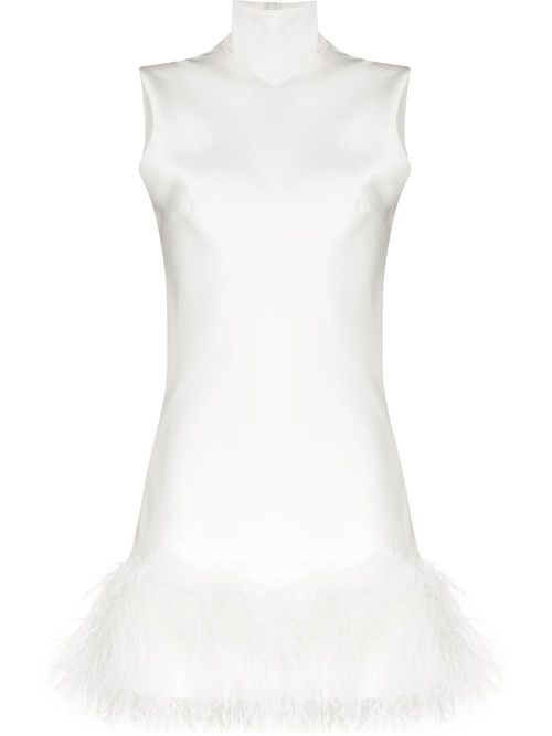 Umiko feather-trimmed mini dress - White
