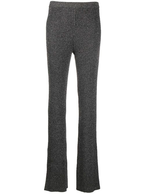 Ribbed-knit straight-leg trousers - Grey