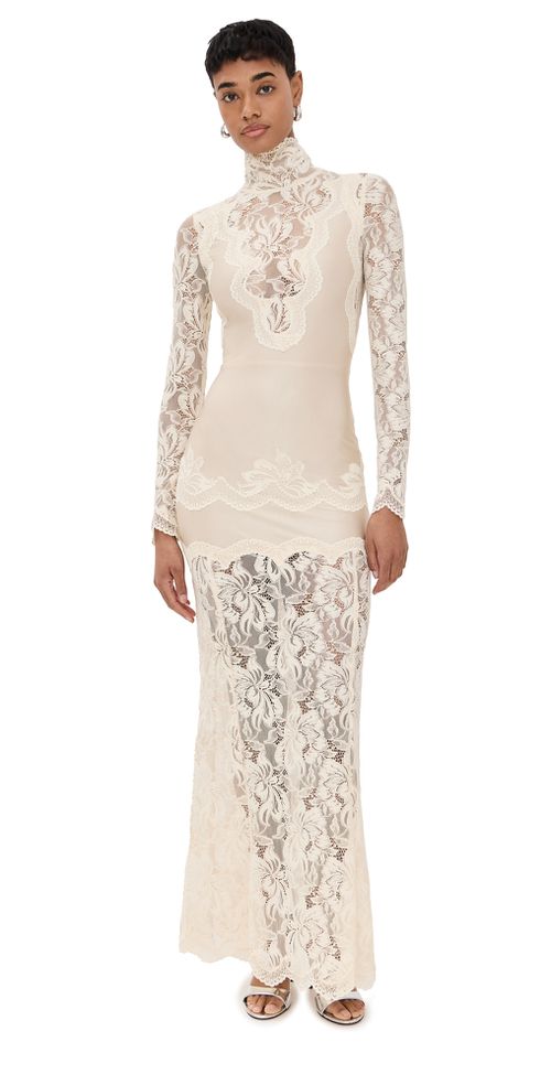 palm springs lace overlay maxi dress white Lace Inset Flare Sleeve Maxi Dress - White