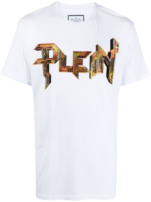 Crystal-embellished logo T-shirt - White