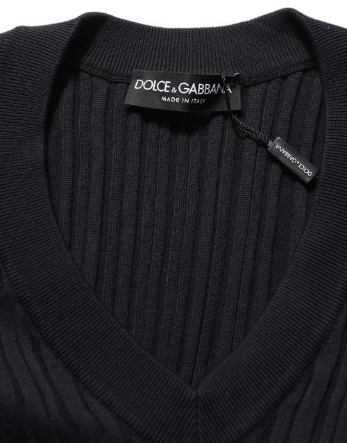 Silk-Blend Ribbed Sweater — Black