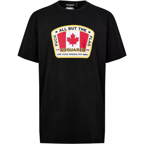 Dsquared Unisex Canadian Flag Patch T-Shirt in Black Cotton - Sma
