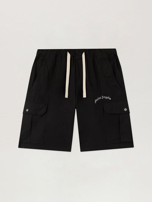 Curved Logo Loose Cargo Shorts Man  Black Off White