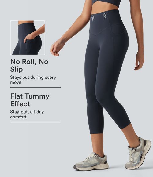 Legging capri de yoga UltraSculpt™ taille haute anti-roulottage ventre plat gainant avec poches - Carbon
