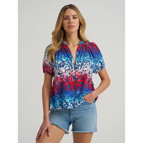 Women's Puff Sleeve Mini Button Blouse in Blue