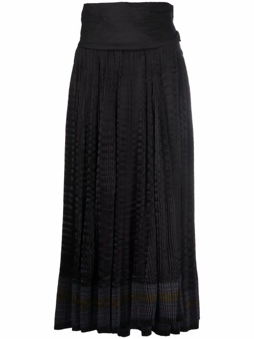 2000s striped gathered midi skirt - Black