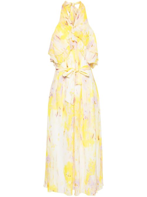 Floral-print ruffled-detail dress - Yellow