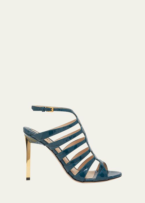 Croco Caged Stiletto Slingback Sandals