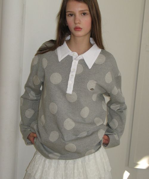 BIG DOT RUGBY HENRYNECK COLLAR T SHIRT GREY
