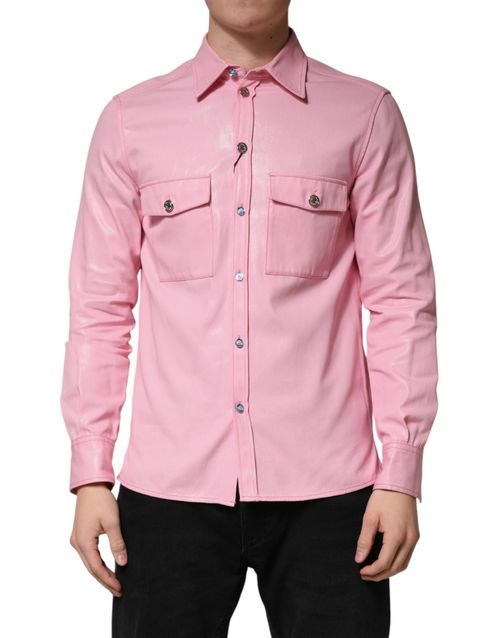 Cotton Button-Front Shirt — Pink