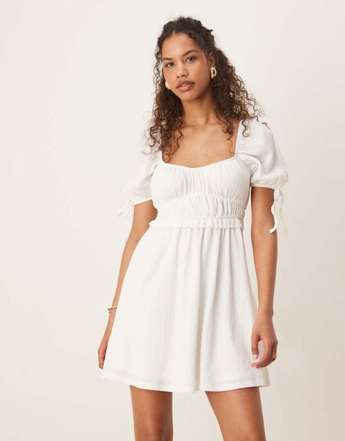 Puff short sleeve mini dress in white