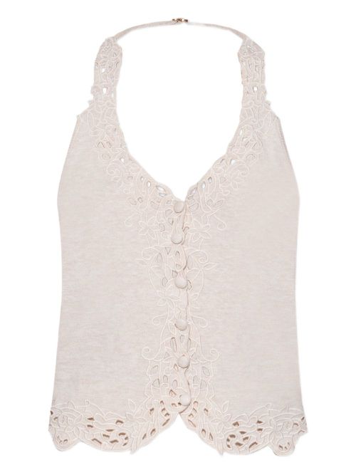 Embroidered button-front top - Neutrals