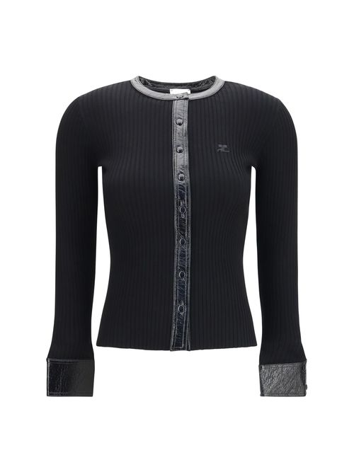 Vinyl And Knit Cardigan — Black