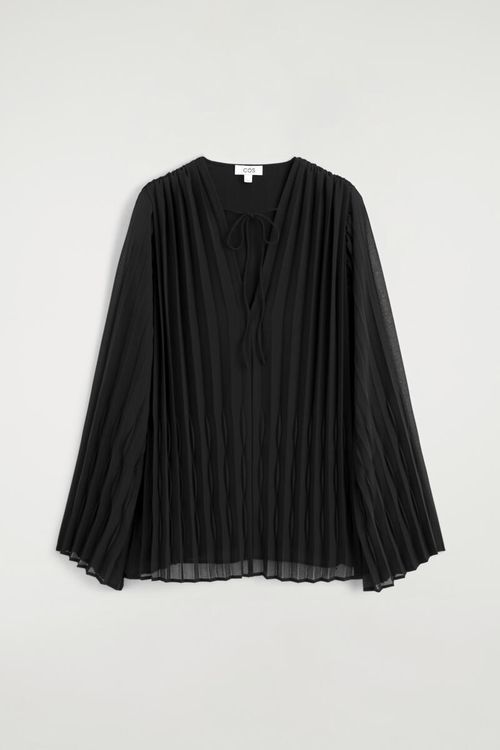 Tie-Front Pleated Georgette Blouse