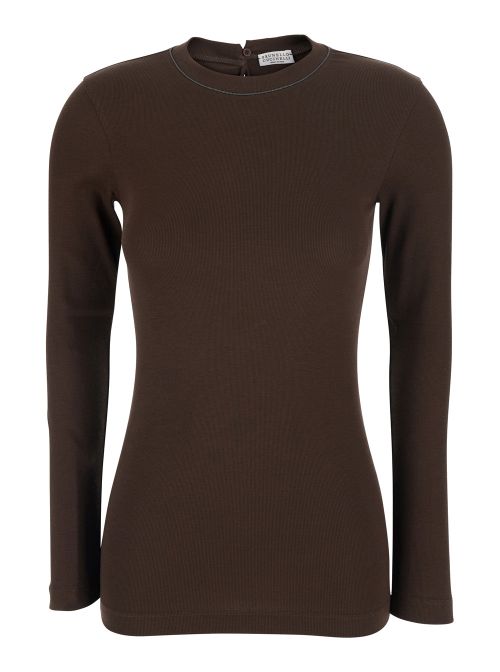 Crew Neck Cotton T-Shirt — Brown