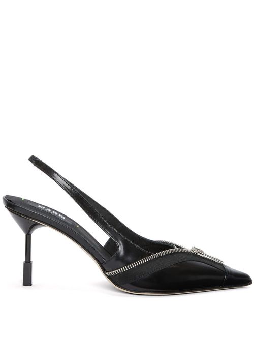 Zip-detail slingback pumps - Black