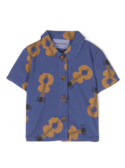 Guitar-print cotton shirt - Blue