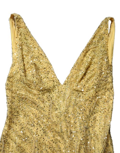 Sequinned V-Neck Gown — Gold