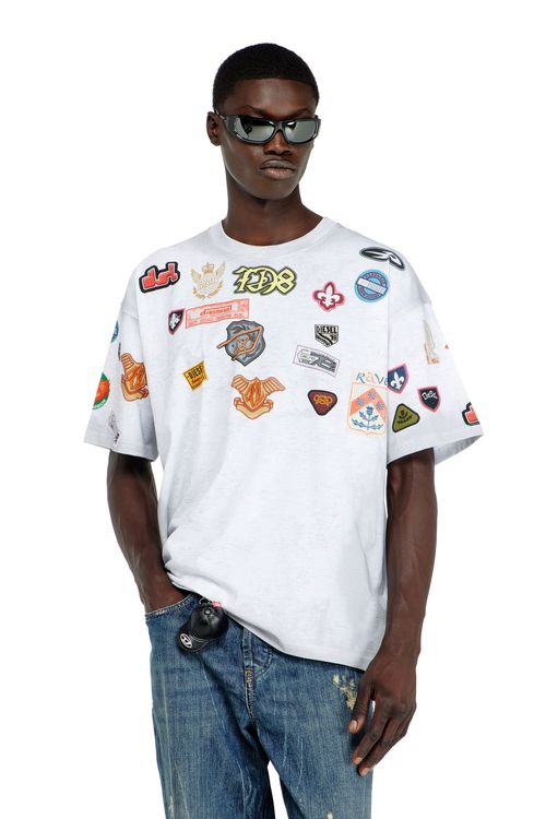 Cotton T-shirt with all-over patches print - T-Shirts - Man - White