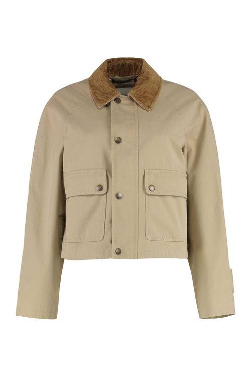 Corduroy-Collar Cotton Jacket — Beige