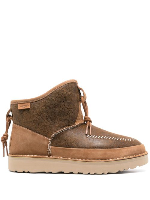 Decorative-stitching leather boots - Brown