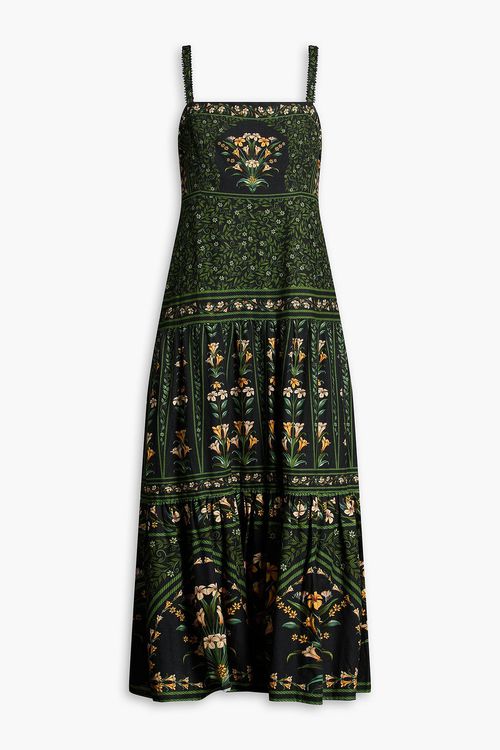 Floral-print linen-blend midi dress