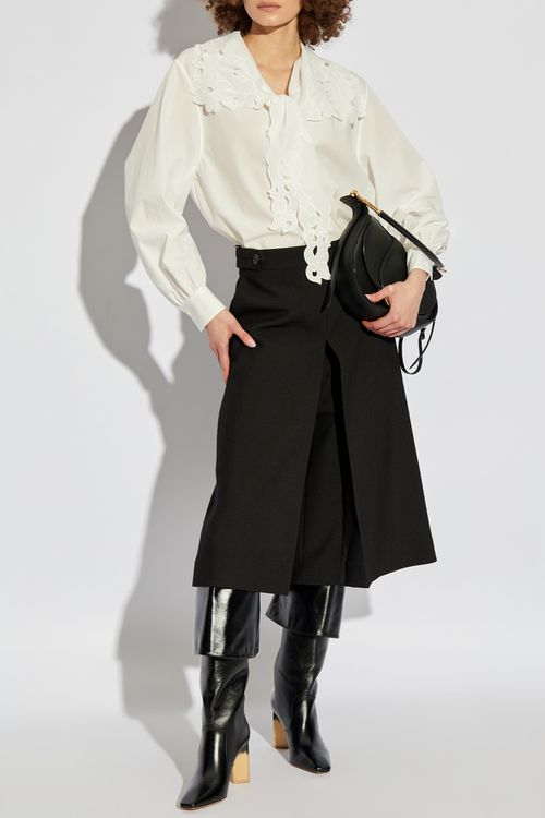 Cotton Shirt With Lace Trim, Women's, White