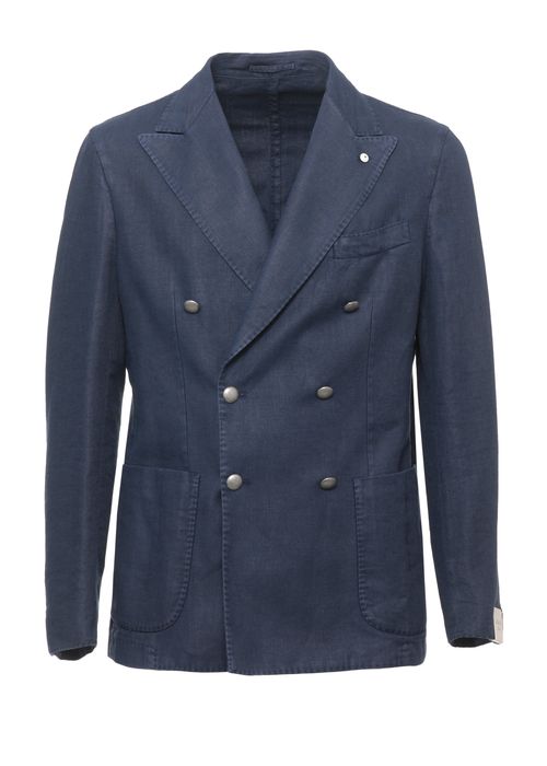 Blue Herringbone Double-Breasted Blazer