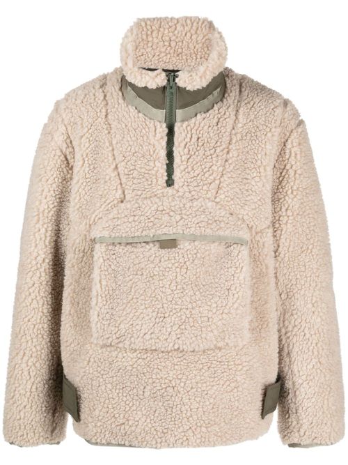 Faux-shearling zip-pocket sweatshirt - Neutrals