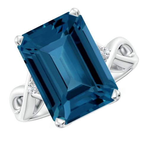 Angara 10.0 Carats Emerald Cut London Blue Topaz Twist Shank Statement Ring in Platinum