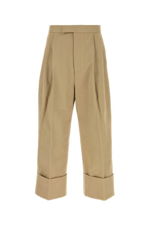 Wide-Leg Cotton Trousers — Beige