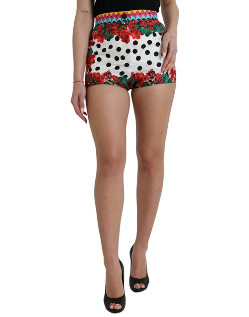Floral and Polka Dot Silk Short Trousers — Multicolor