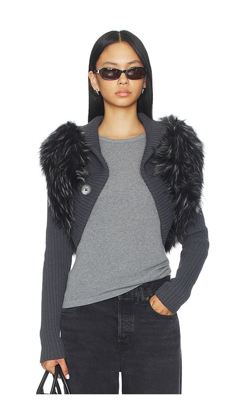Jaded London Knit Faux Fur Shrug in Grey. L. Also in XS