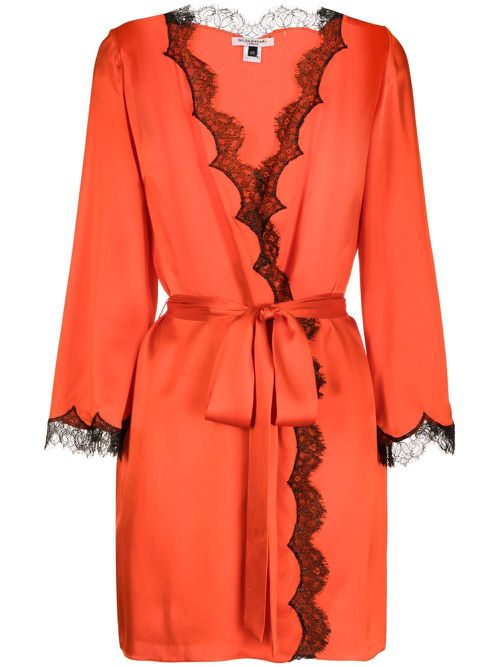 Lace-trim tie-fastening robe - Orange