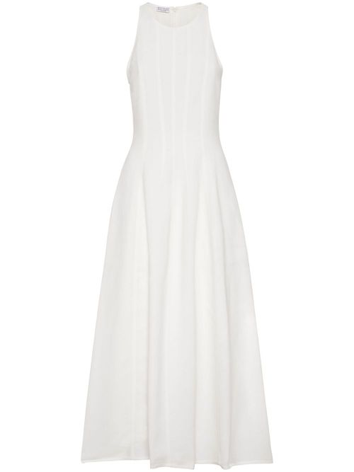 Pleated sleeveless maxi dress - White