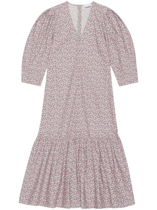 Floral-print organic cotton dress - Grey