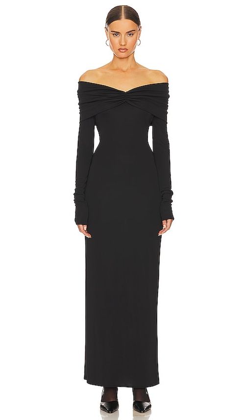 Helsa Matte Jersey Off Shoulder Maxi Dress in Black - Black. M also in S, XL