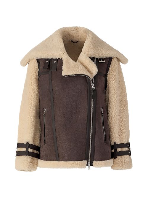 Women's Rhoslyn Suede & Shearling Moto Jacket - Coffee Natural