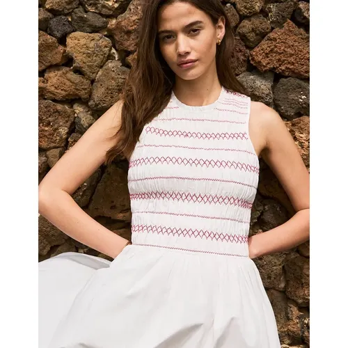 RO&ZO Women's Petite White Cotton Voile Shirred Bodice Dre