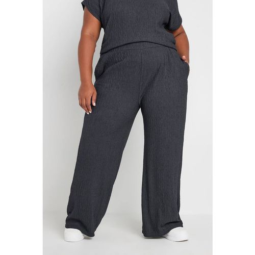 Yours Women's Crinkle Plisse Wide Leg Trousers in Grey