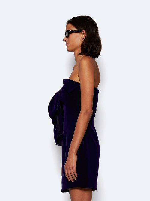 Velvet Dress With Oversized Bow Dark Navy