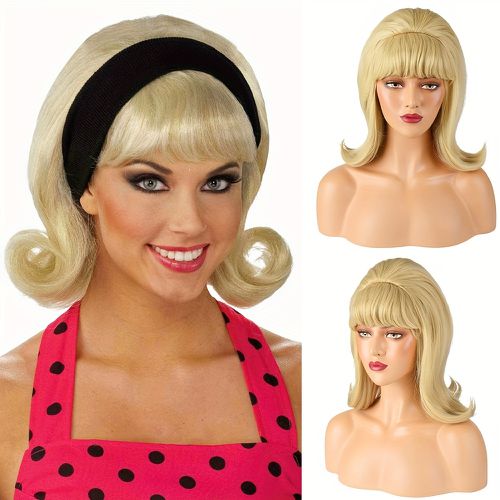 TEMU Wig With Bangs - 50s, 60s & 70s Retro Style Synthetic Hair For Women, Straight Beehive Wig For Halloween Costume, & Cosplay, Costume Accessory