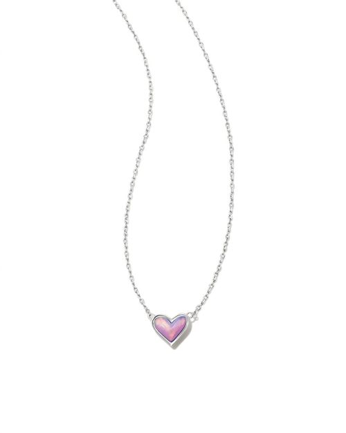 Women's Framed Ari Heart Short Pendant Necklace In Silver Lilac Opalescent Resin