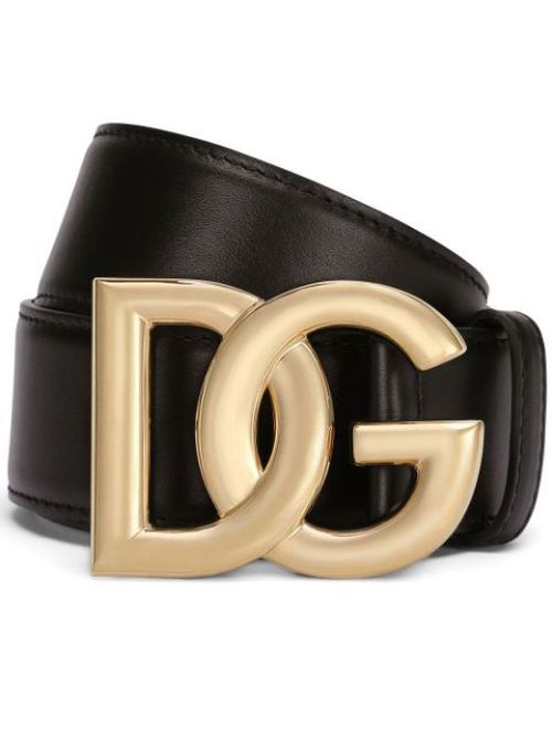 Logo-plaque buckle-fastening belt