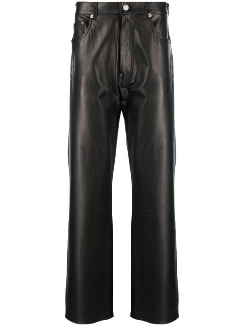 Straight-leg leather trousers - Black