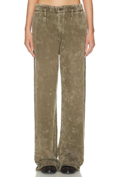R13 Double Pleat Sweatpant in Acid Olive Green - Olive. XS also in L