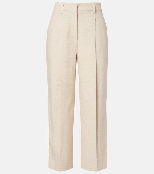 Cropped linen and silk-blend wide-leg pants